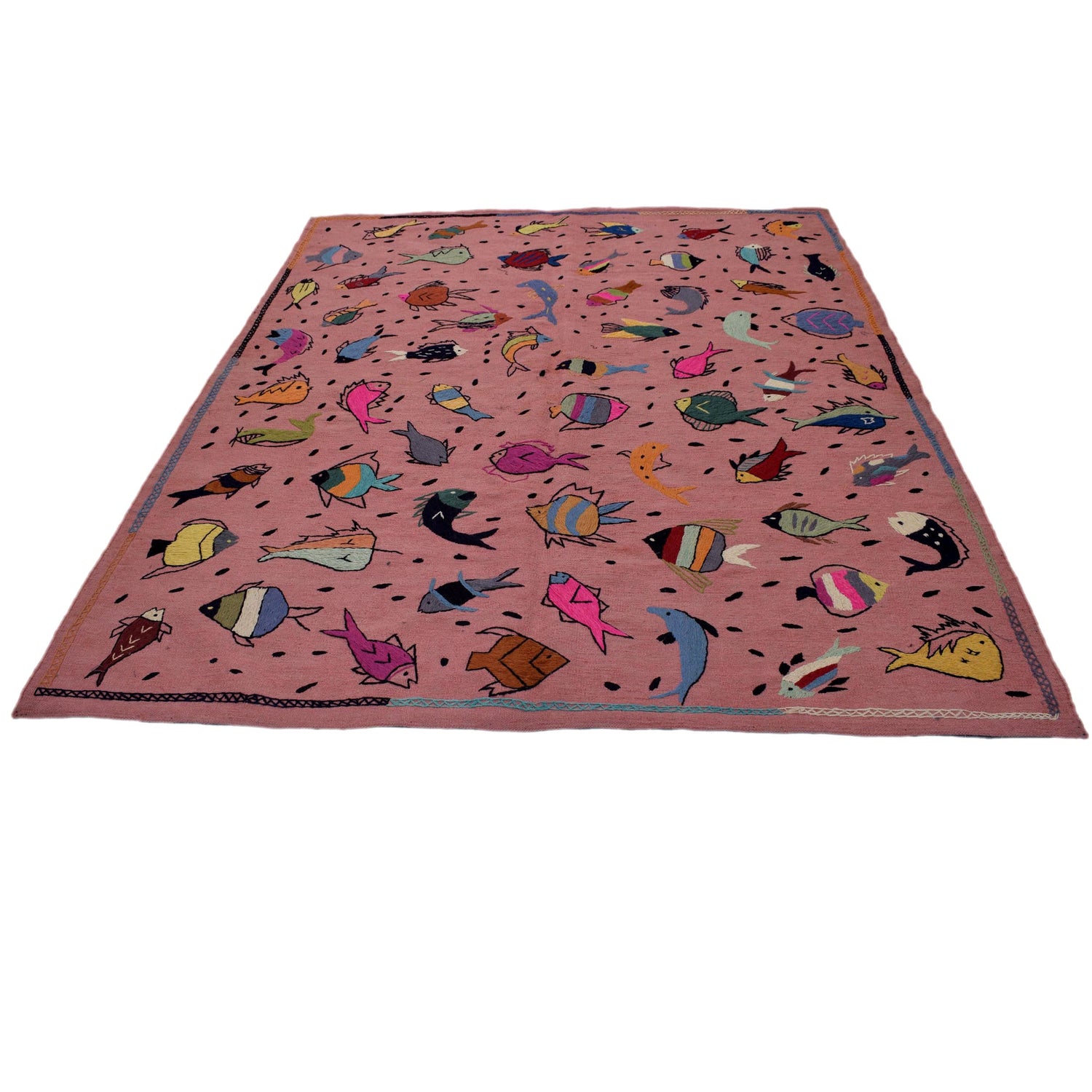 Embroidery Kilim Area Rug Handmade Pink Animal 5x8 ft