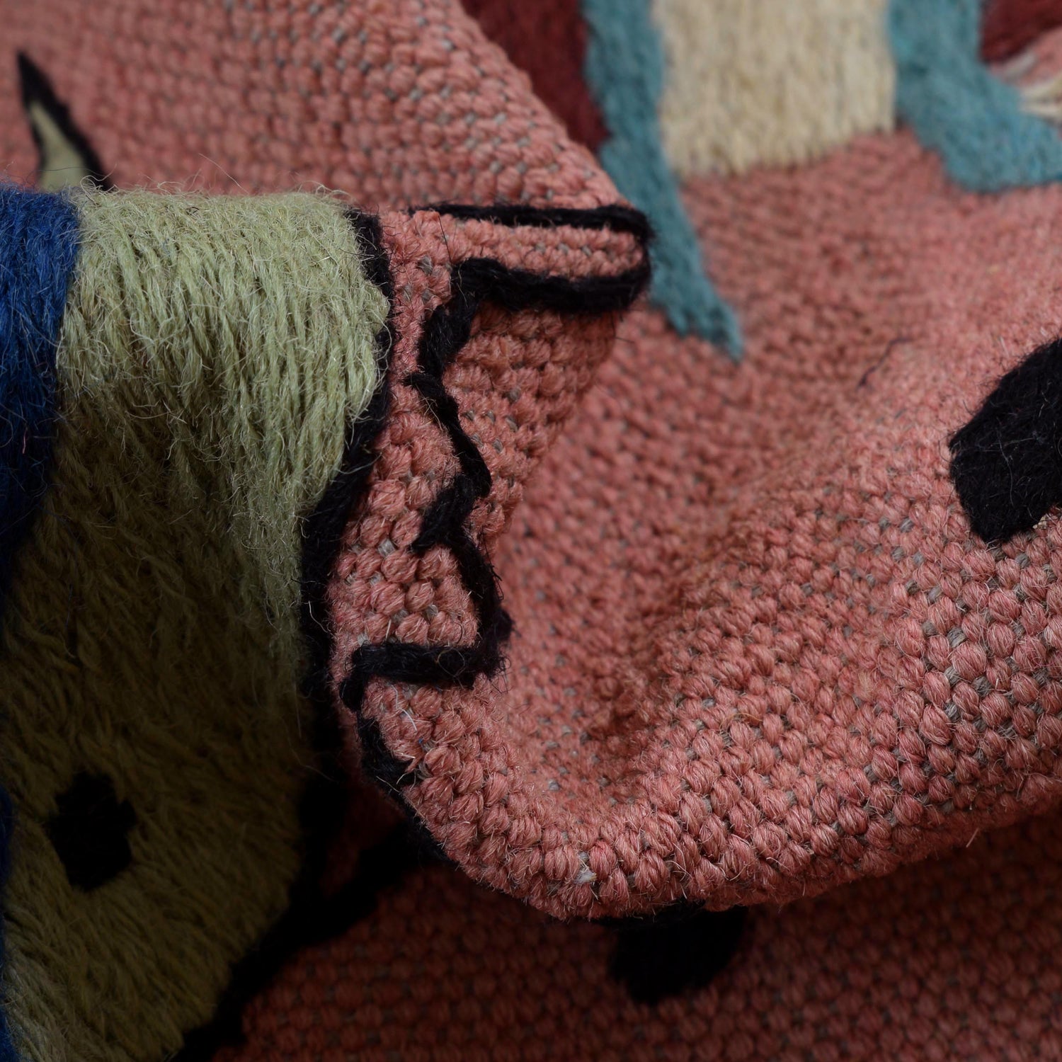 Embroidery Kilim Area Rug Handmade Pink Animal 5x8 ft