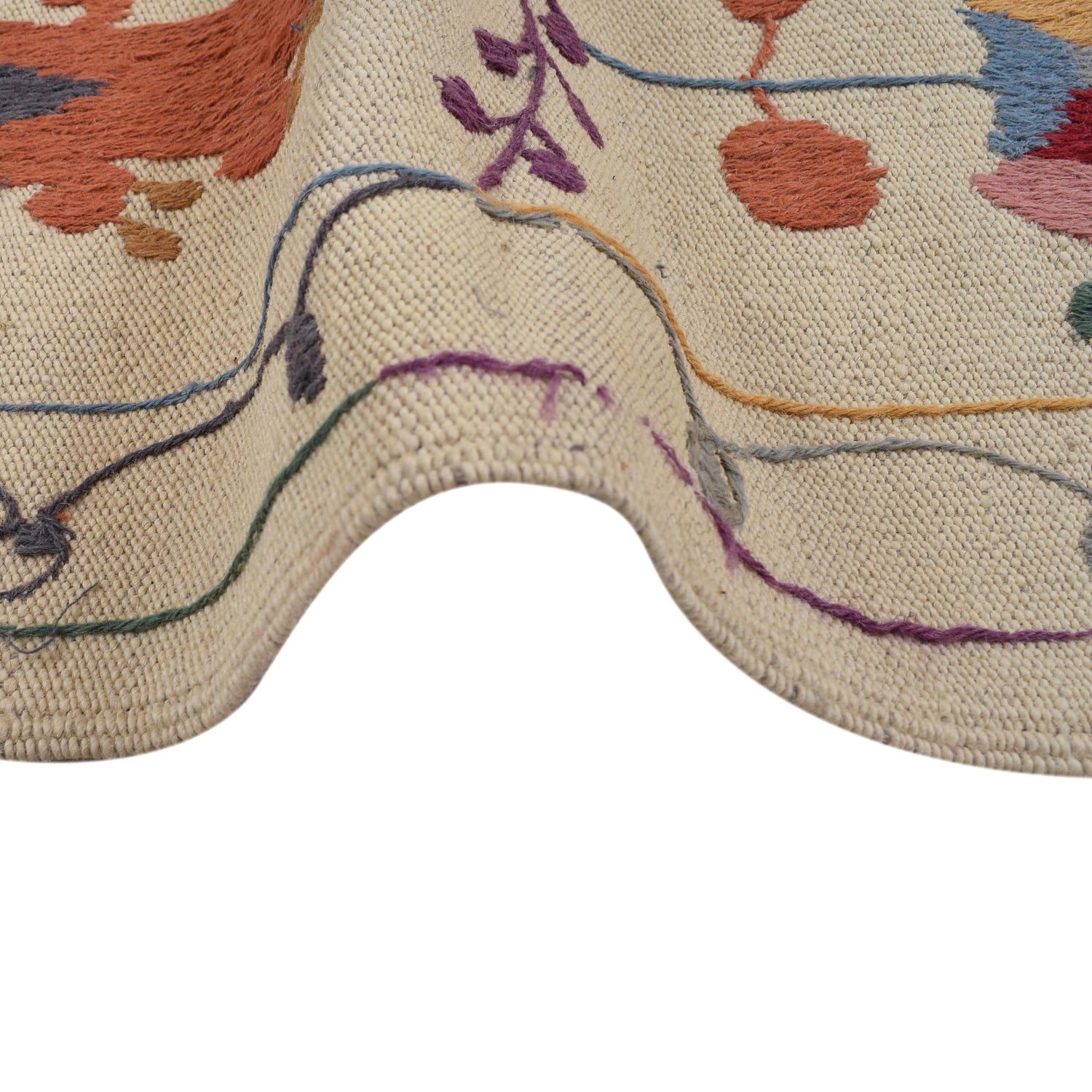 Embroidery Kilim Area Rug Handmade Beige Animal 5x8 ft