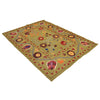 Embroidery Kilim Area Rug Handmade Green Animal 4x7 ft