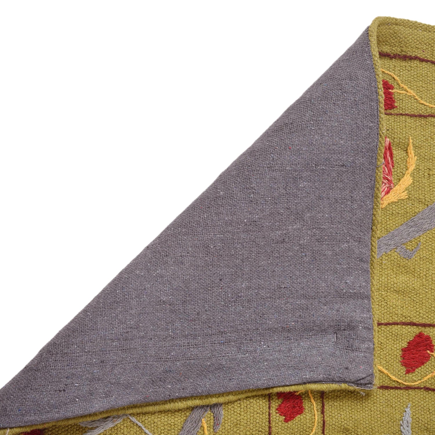 Embroidery Kilim Area Rug Handmade Green Animal 4x7 ft