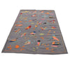 Embroidery Kilim Area Rug Handmade Gray Animal 4x6 ft