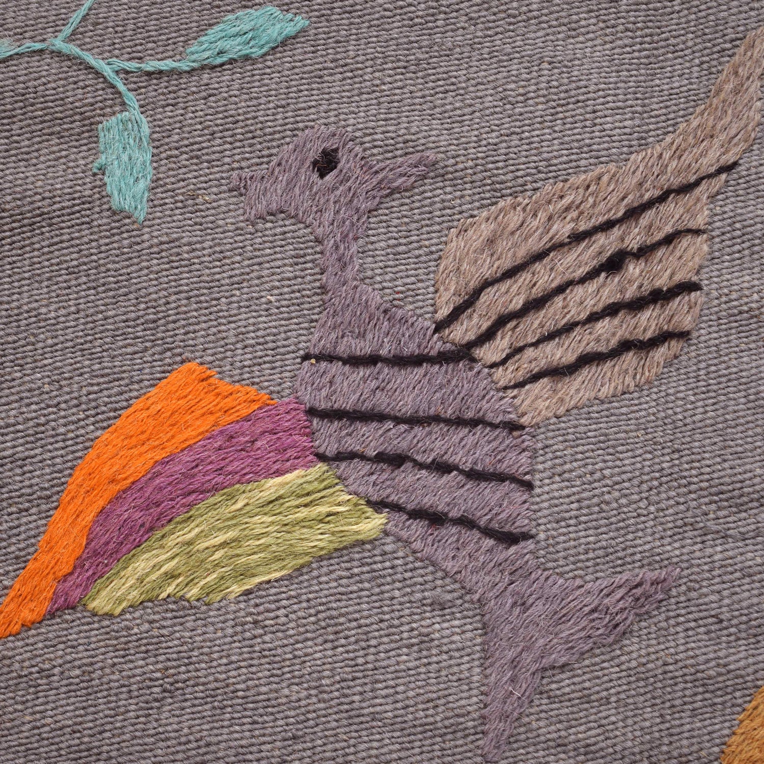 Embroidery Kilim Area Rug Handmade Gray Animal 4x6 ft