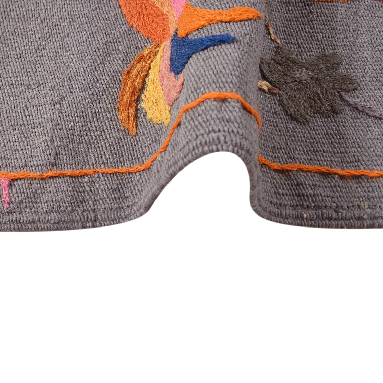 Embroidery Kilim Area Rug Handmade Gray Animal 4x6 ft