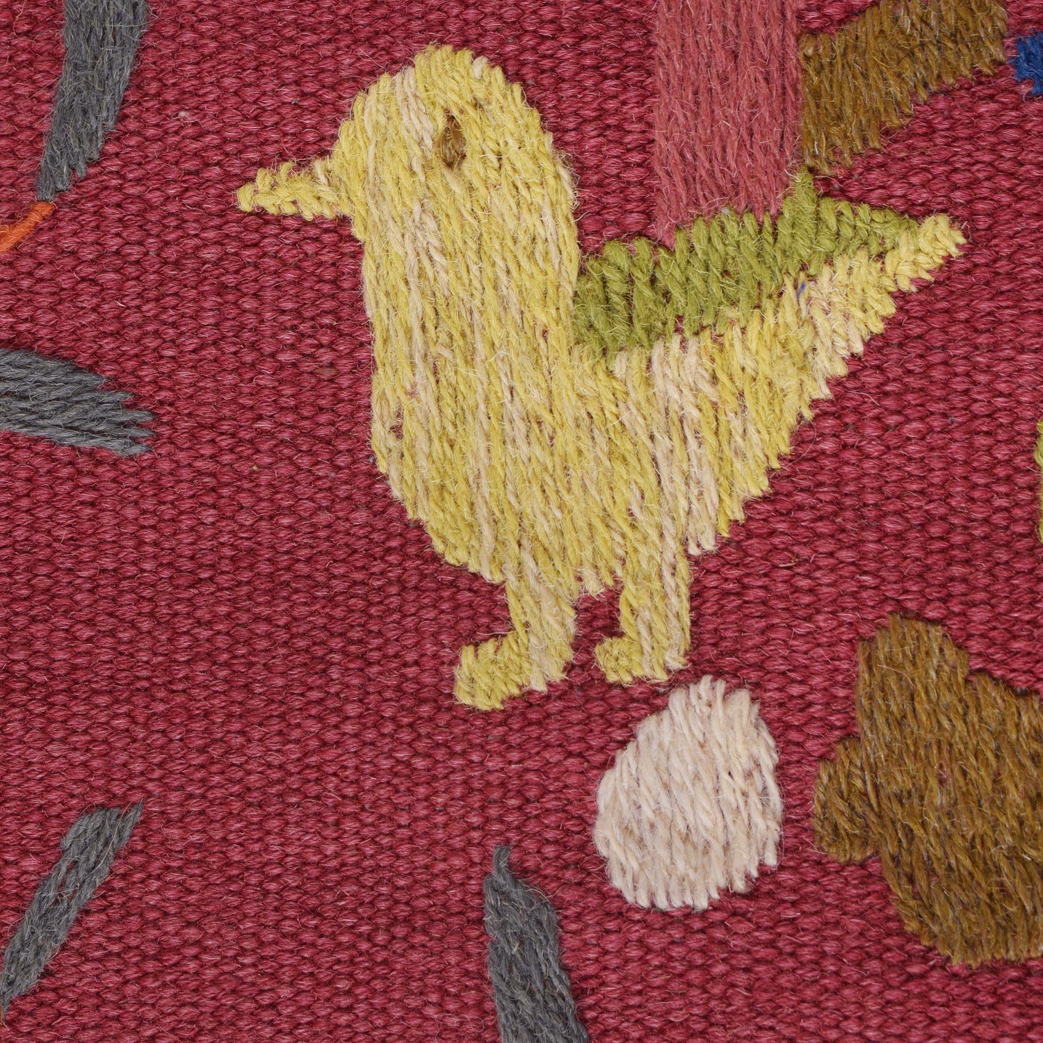 Embroidery Kilim Area Rug Handmade Red Animal 3x5 ft