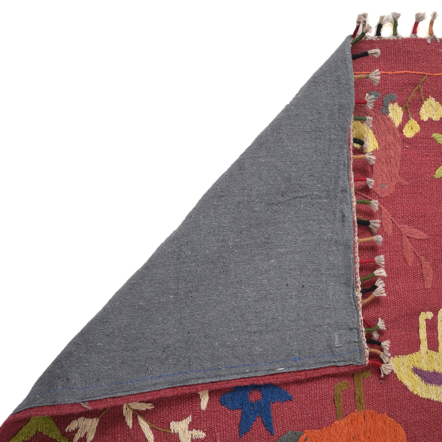 Embroidery Kilim Area Rug Handmade Red Animal 3x5 ft