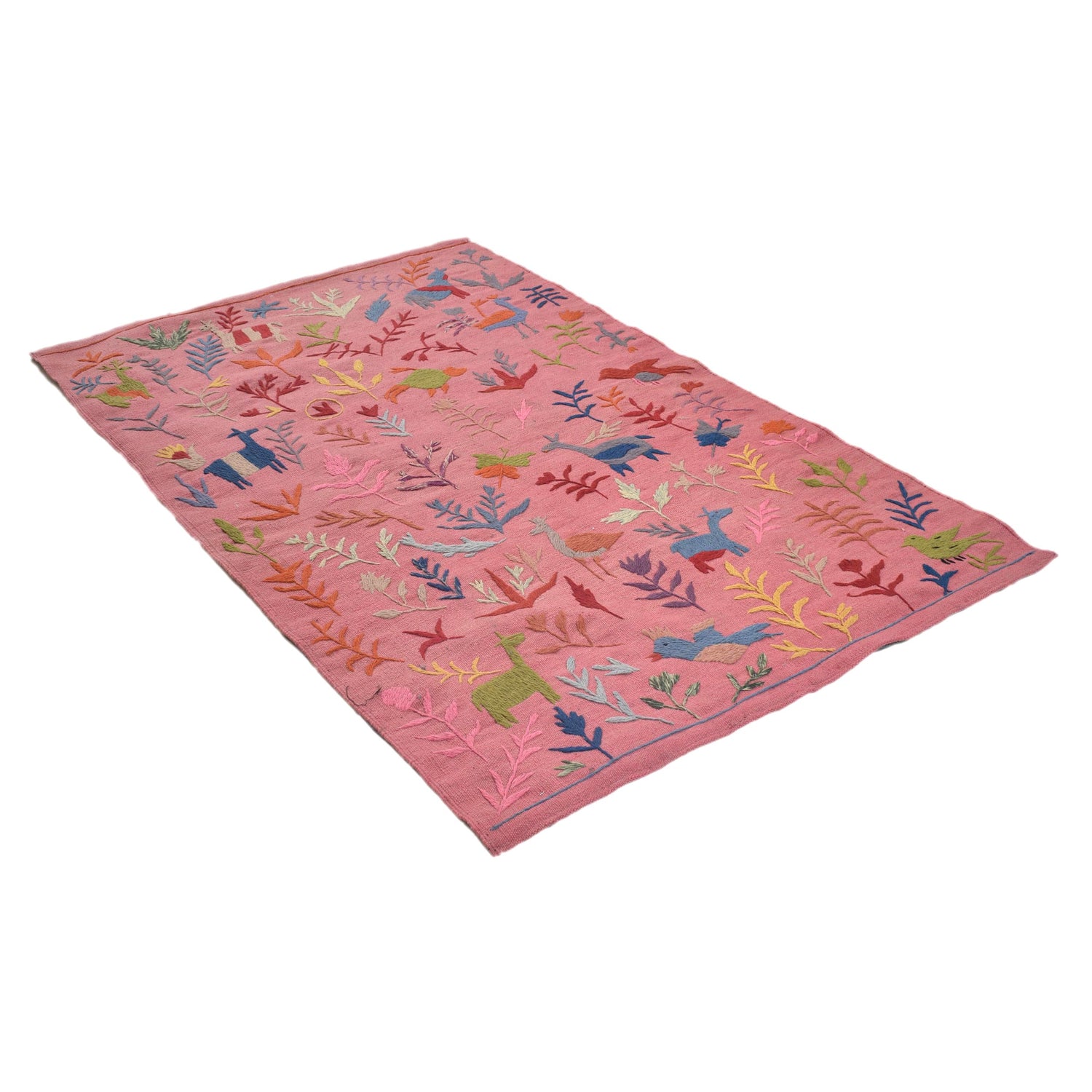 Embroidery Kilim Area Rug Handmade Pink Animal 4x6 ft