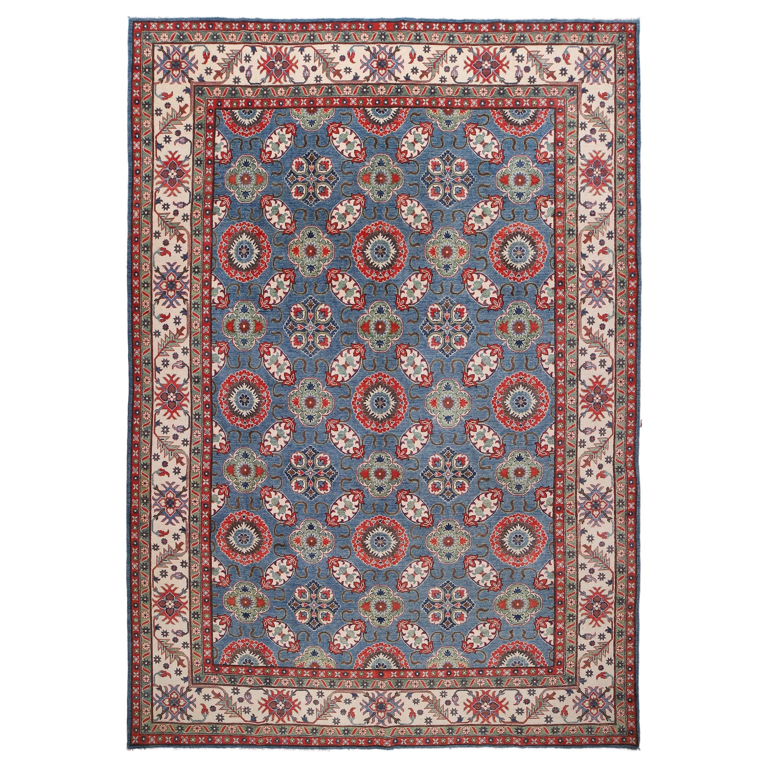 Kazak Rug Handmade Blue Medallion 10x14 ft