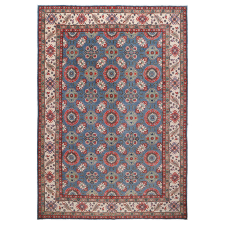 Kazak Rug Handmade Blue Medallion 10x14 ft