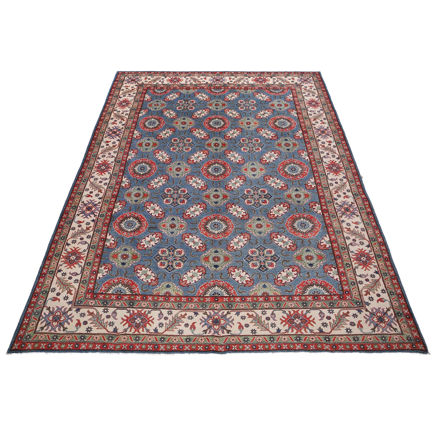 Kazak Rug Handmade Blue Medallion 10x14 ft