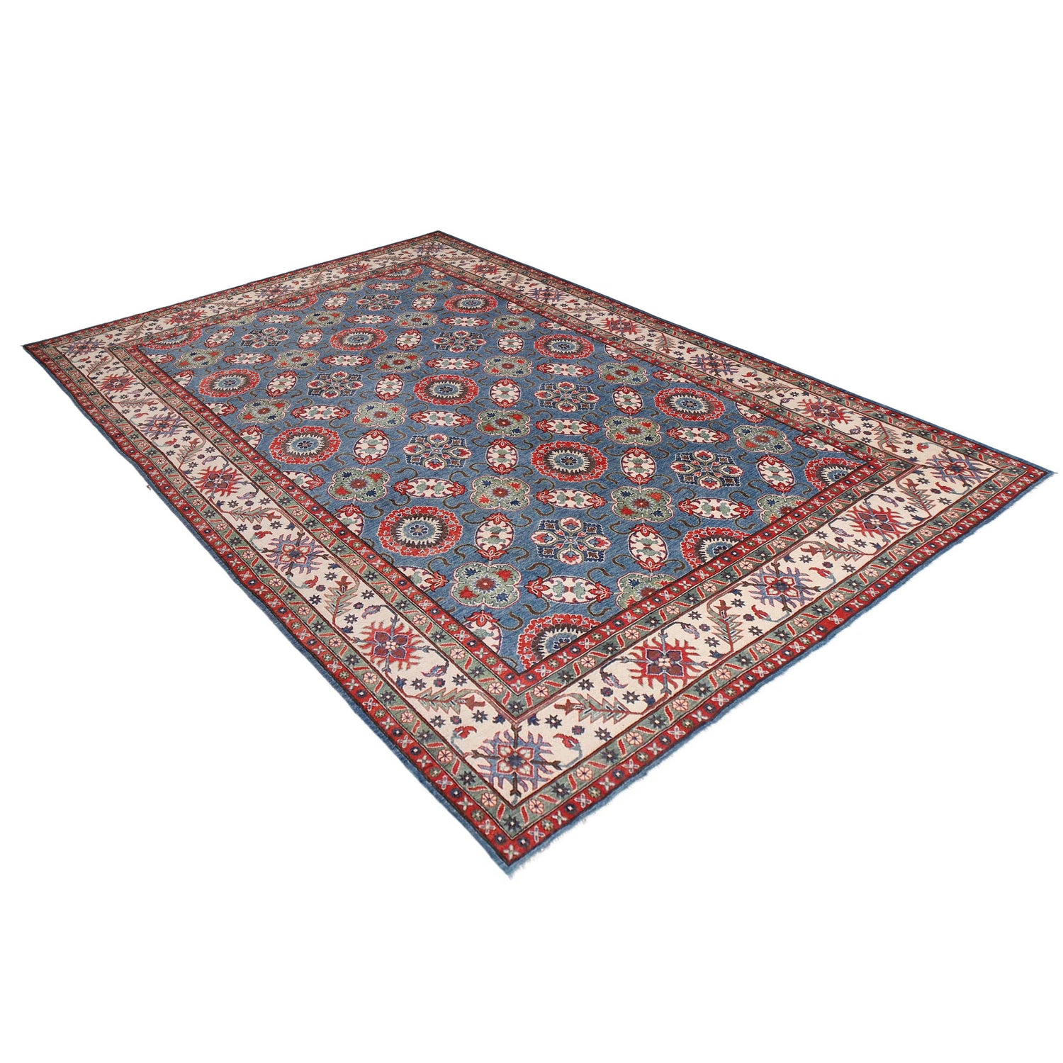 Kazak Rug Handmade Blue Medallion 10x14 ft