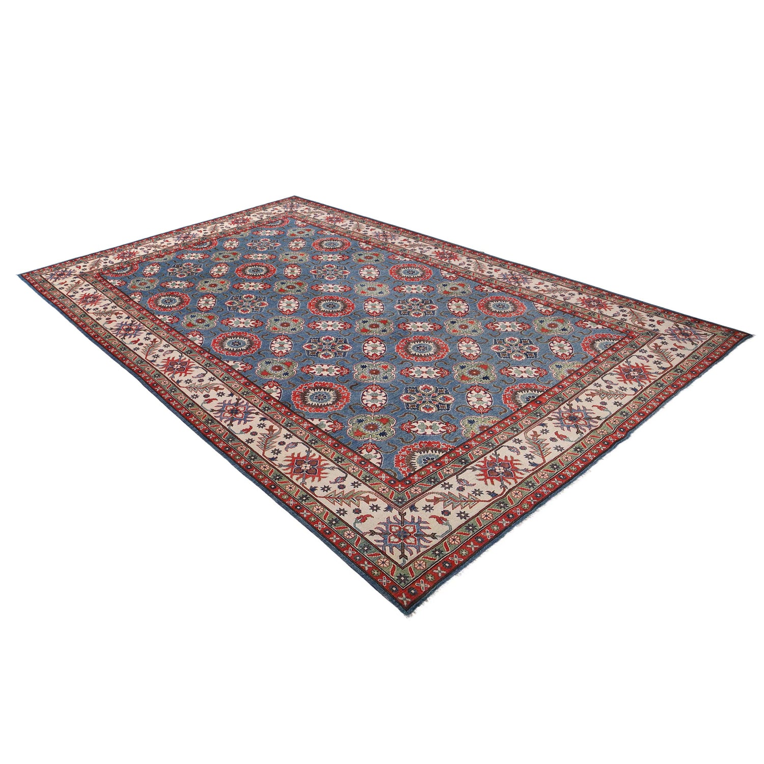 Kazak Rug Handmade Blue Medallion 10x14 ft