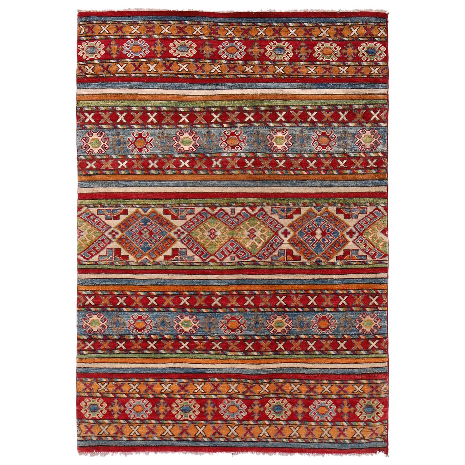 Khurjeen Area Rug Handmade Multi Curvilinear 4x6 ft