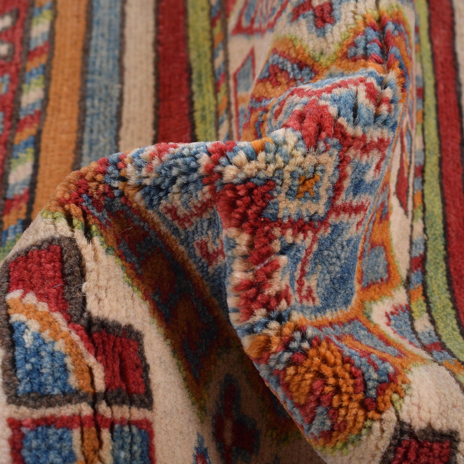 Khurjeen Area Rug Handmade Multi Curvilinear 4x6 ft