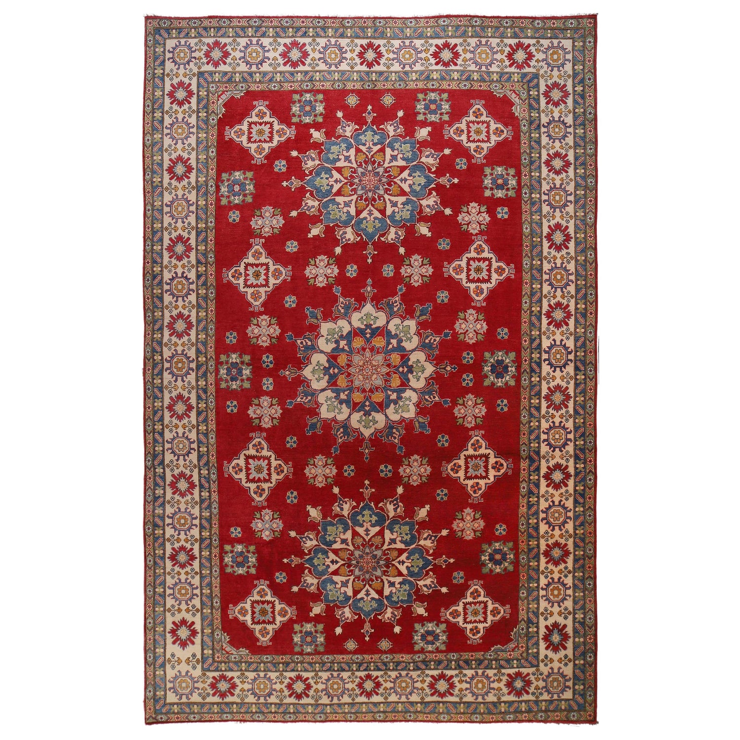 Kazak Rug Handmade Red Medallion 10x16 ft