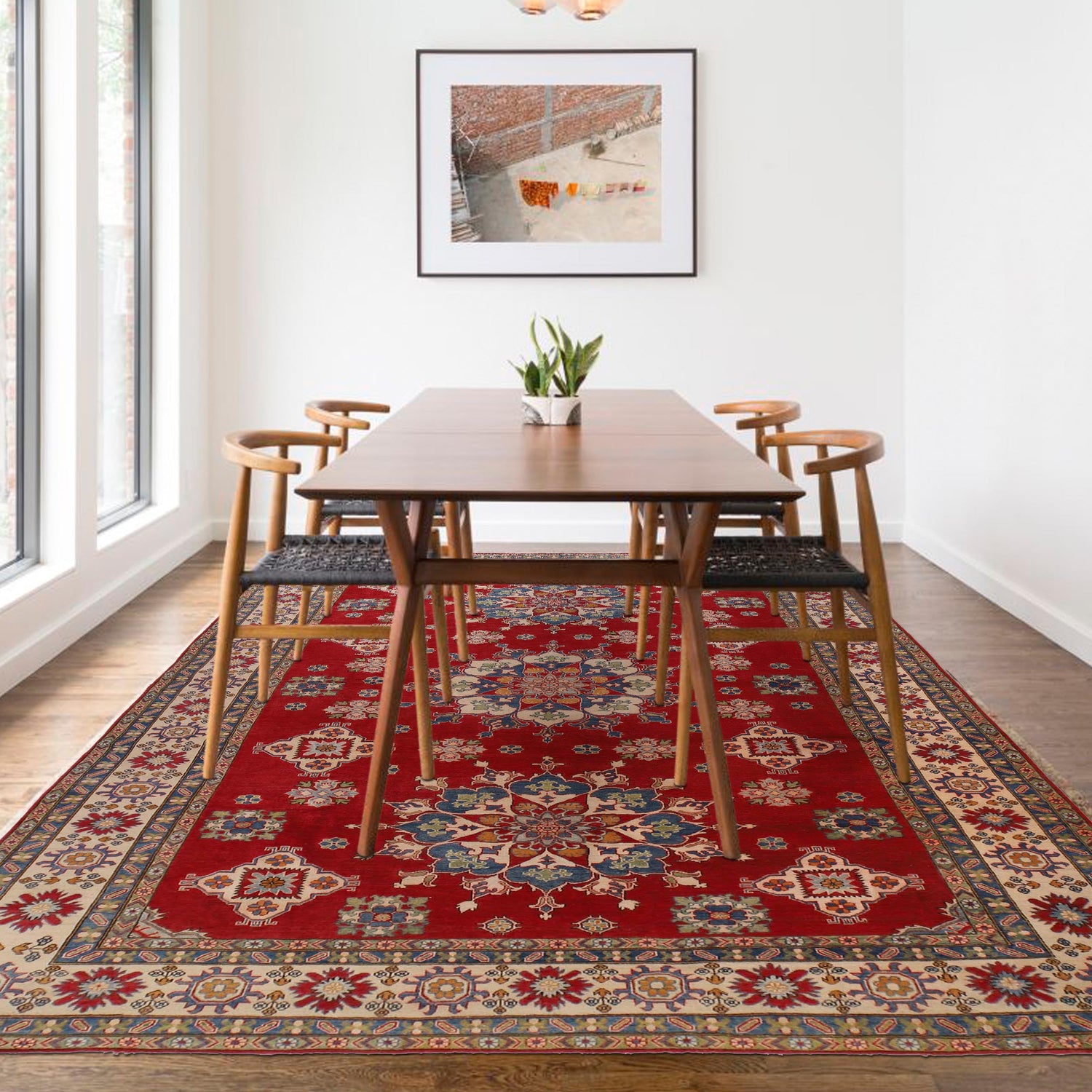 Kazak Rug Handmade Red Medallion 10x16 ft