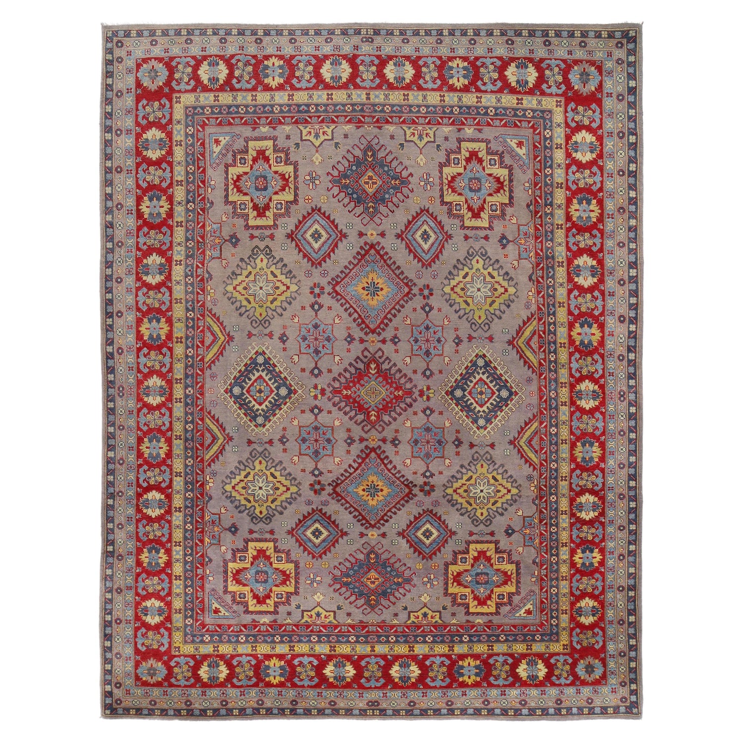 Kazak Rug Handmade Gray Medallion 9x12 ft