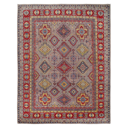 Kazak Rug Handmade Gray Medallion 9x12 ft