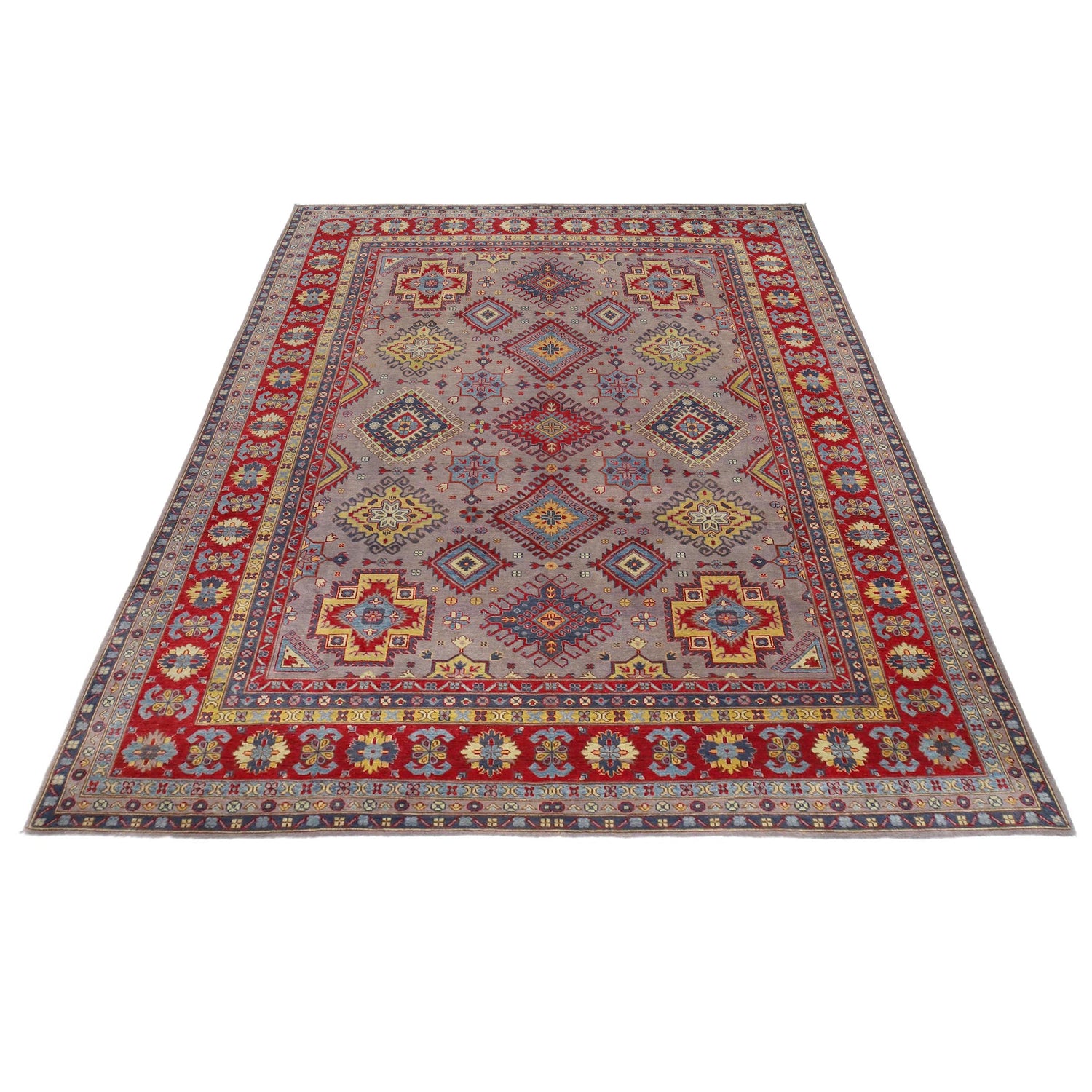 Kazak Rug Handmade Gray Medallion 9x12 ft