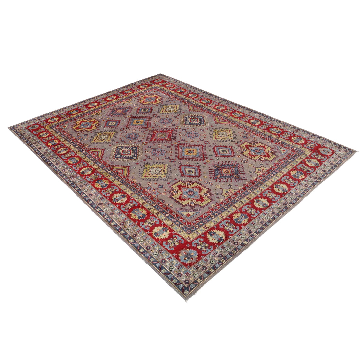 Kazak Rug Handmade Gray Medallion 9x12 ft