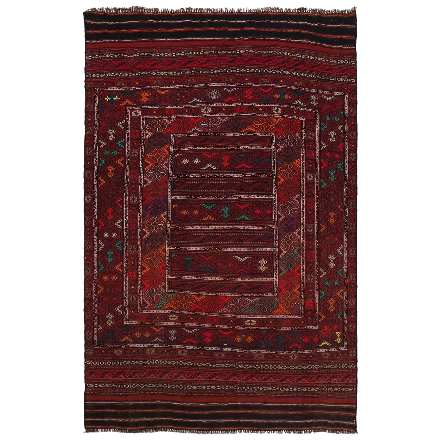 Laghari Kilim Area Rug Handmade Multi Geometric 4x7 ft