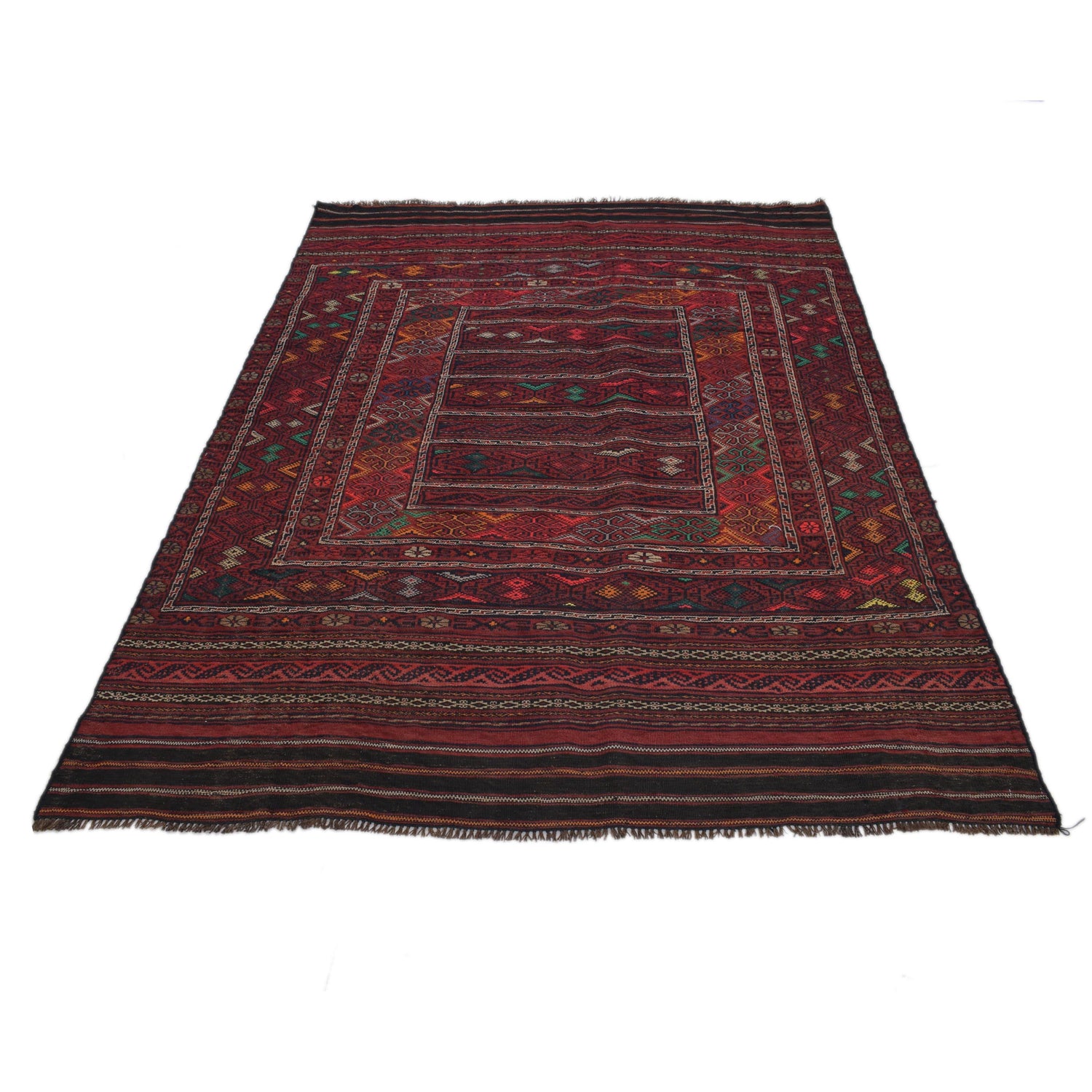 Laghari Kilim Area Rug Handmade Multi Geometric 4x7 ft