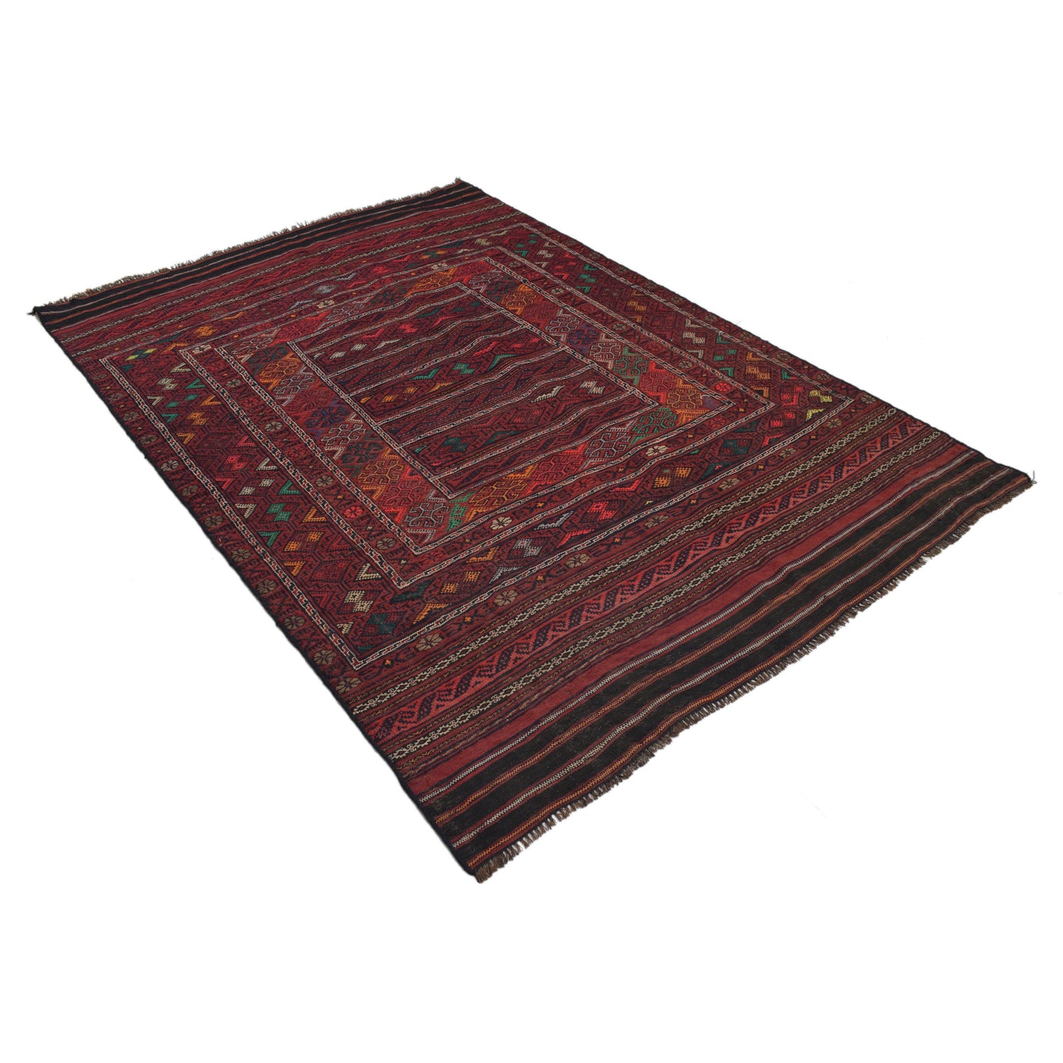Laghari Kilim Area Rug Handmade Multi Geometric 4x7 ft