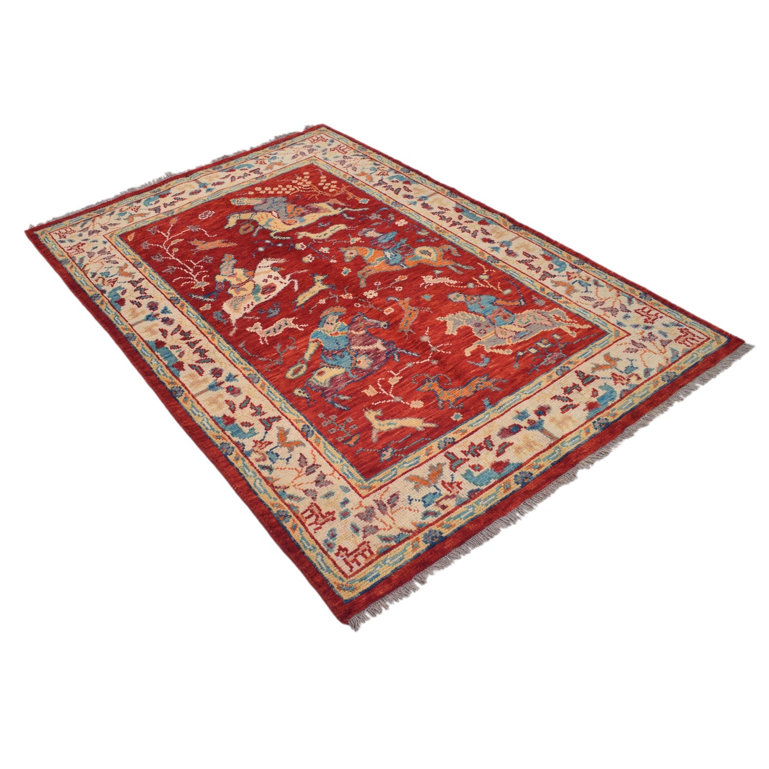 Pictorial Rug Handmade Red Design