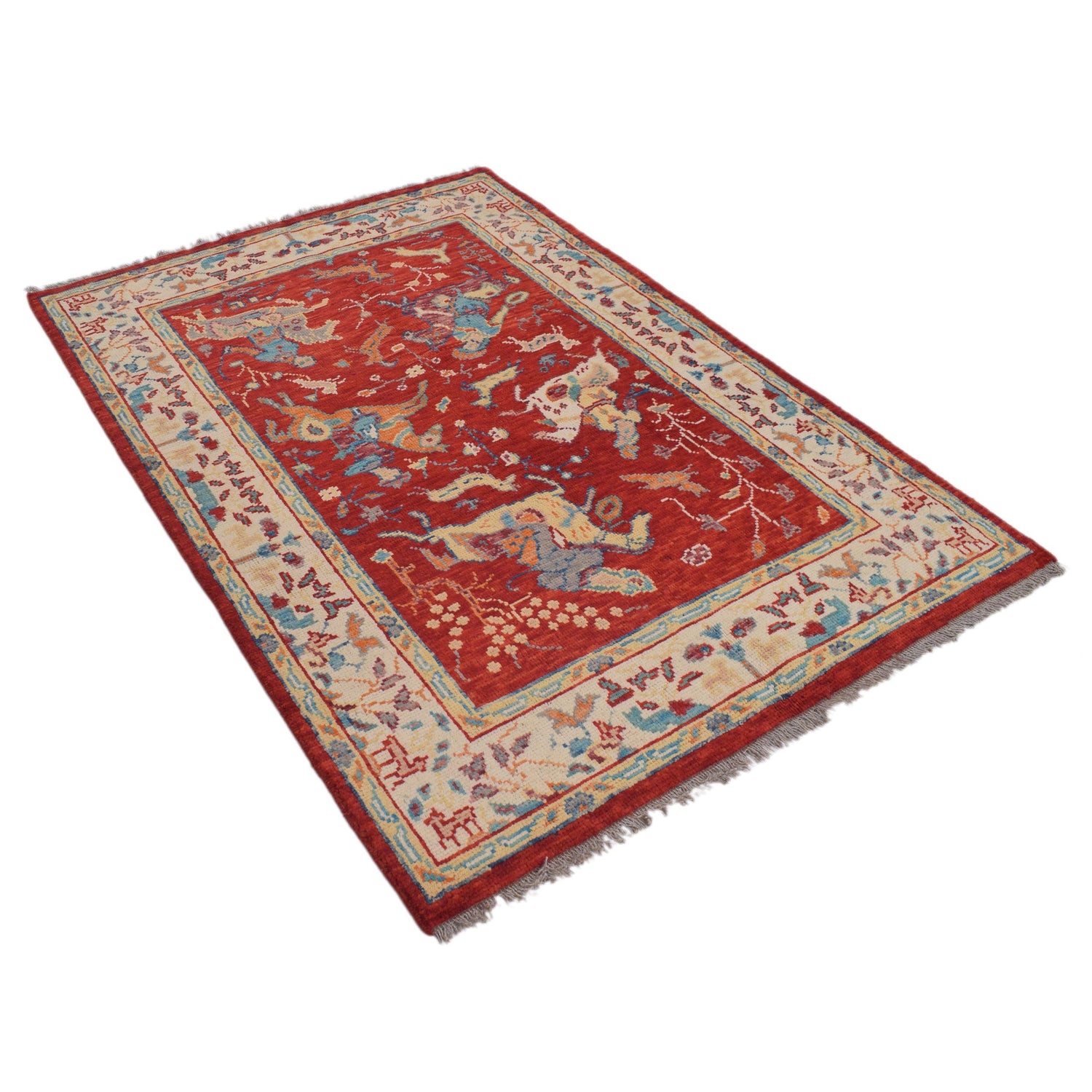 Pictorial Rug Handmade Red Design