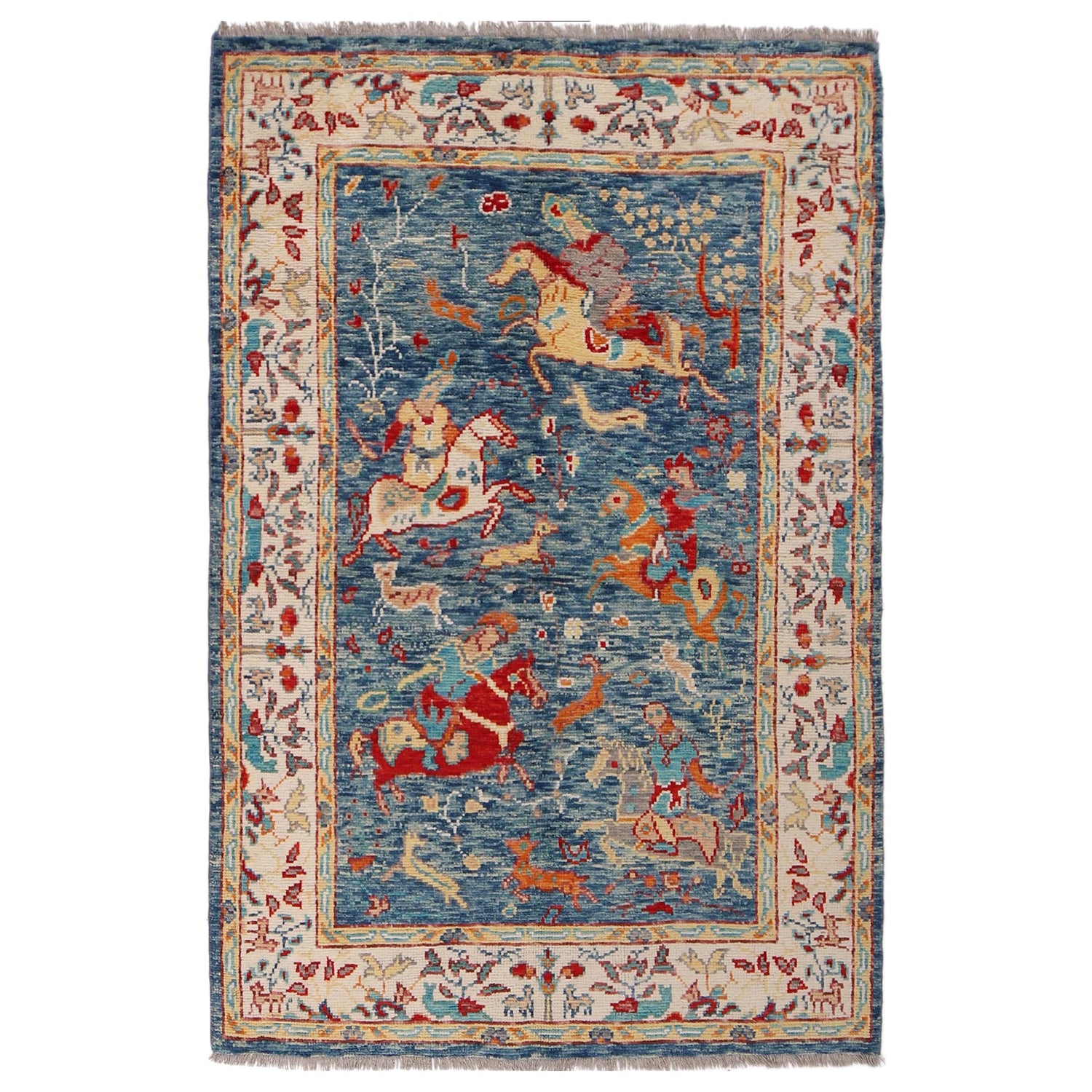 Pictorial Rug Handmade Blue Design