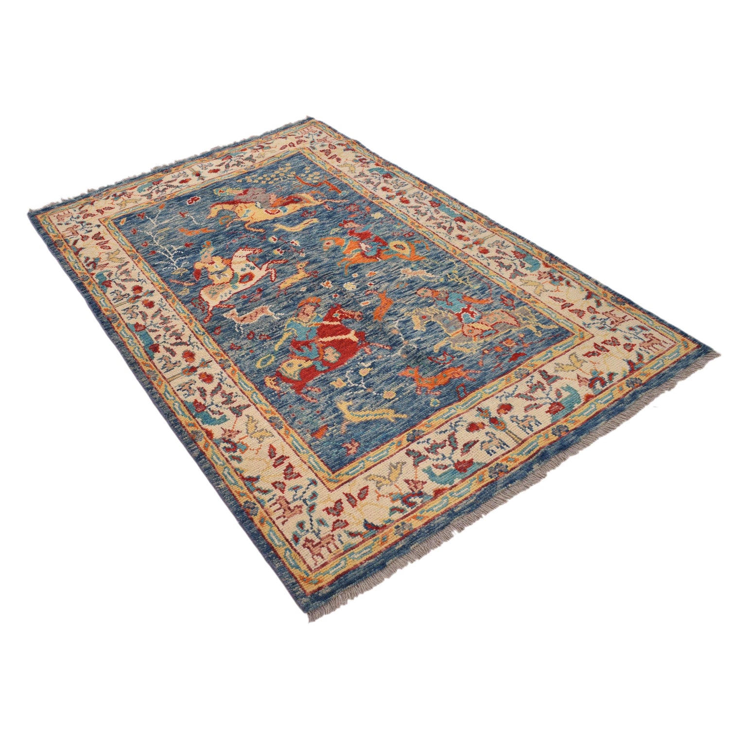 Pictorial Rug Handmade Blue Design