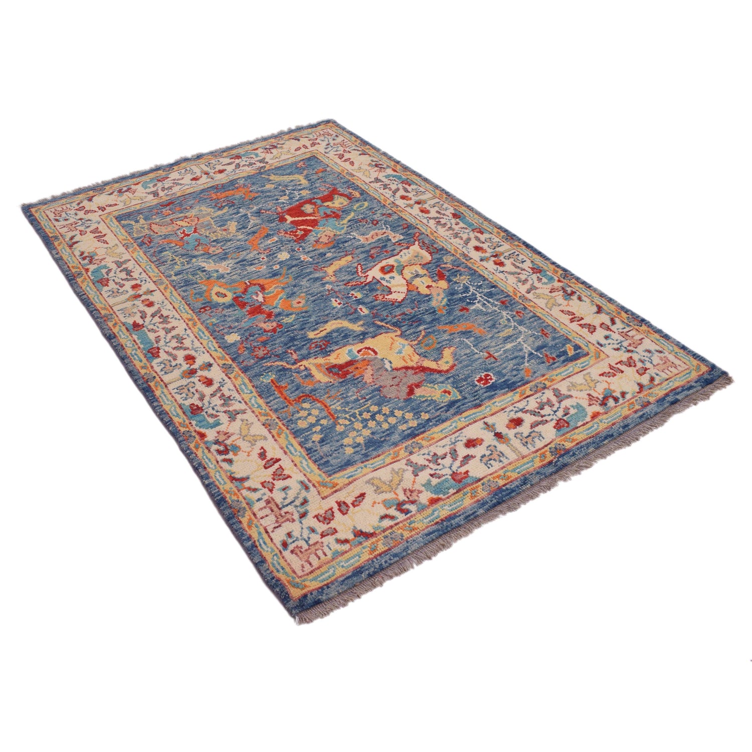 Pictorial Rug Handmade Blue Design