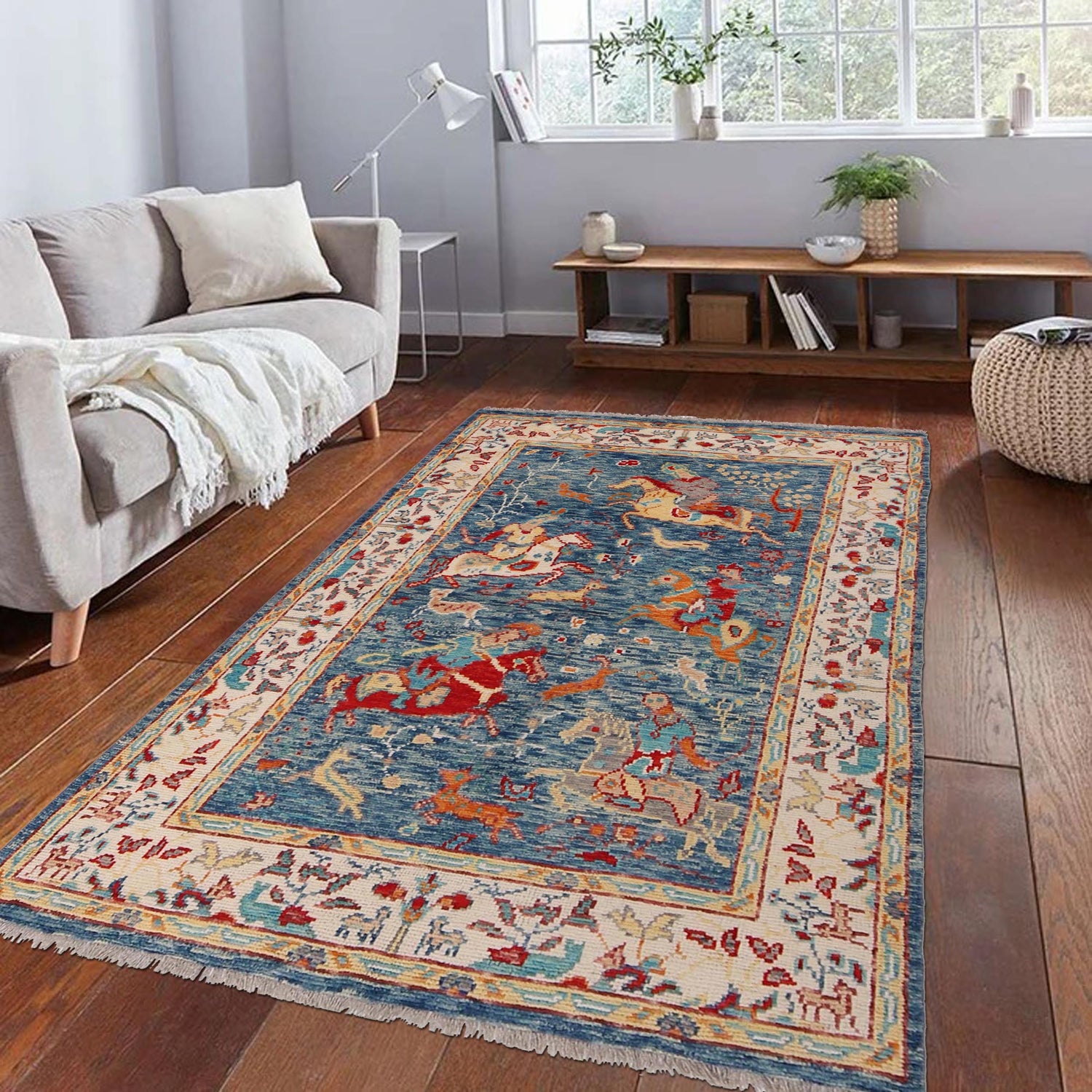 Pictorial Rug Handmade Blue Design