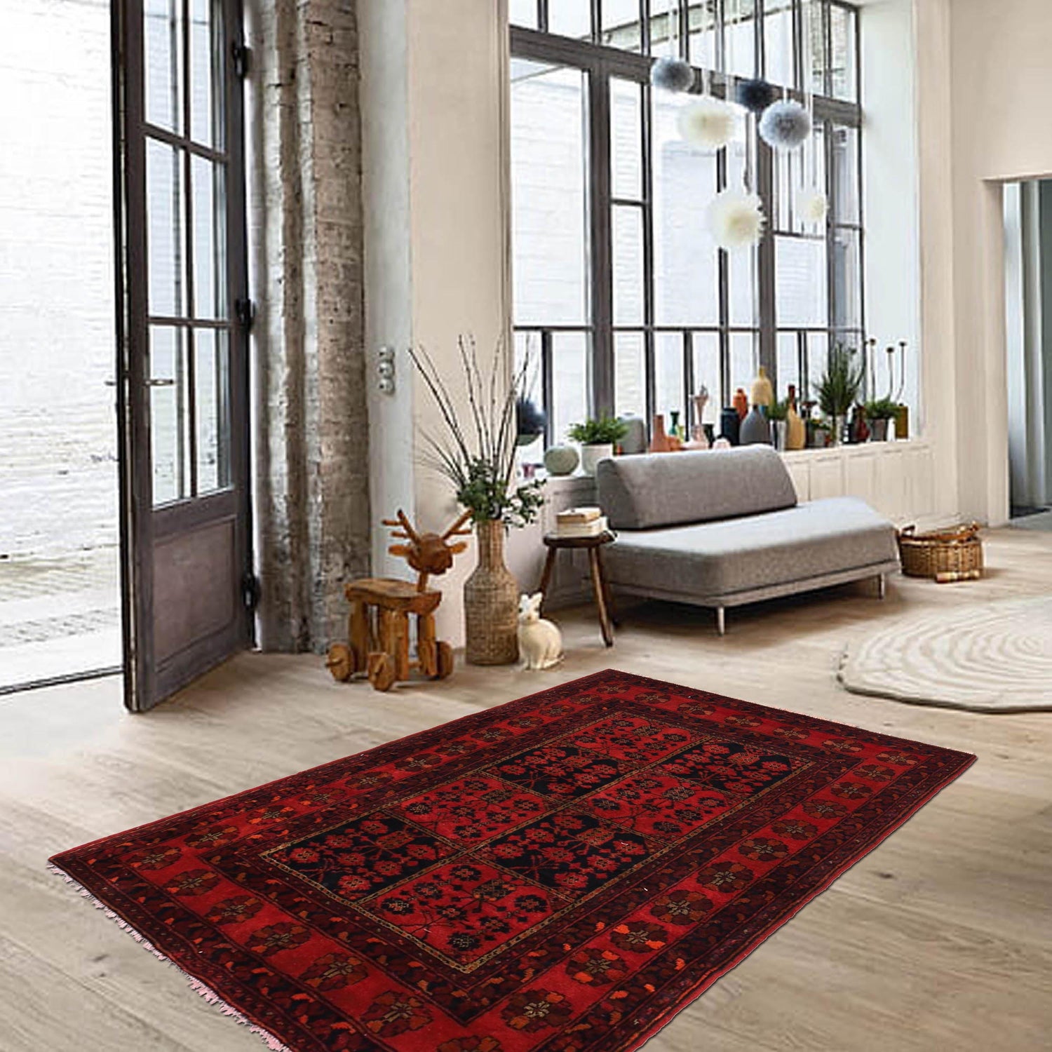 Khal Mohammadi Rug Handmade Red 3x5 ft