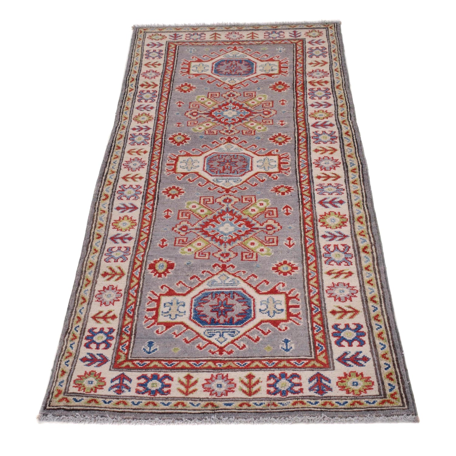 Kazak Rug Handmade Gray Medallion 6' Runner