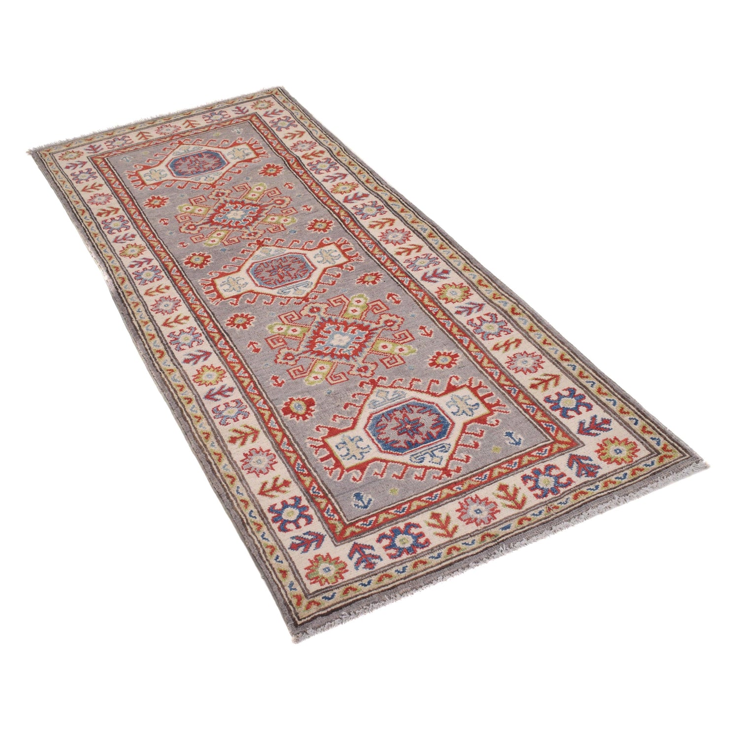 Kazak Rug Handmade Gray Medallion 6' Runner