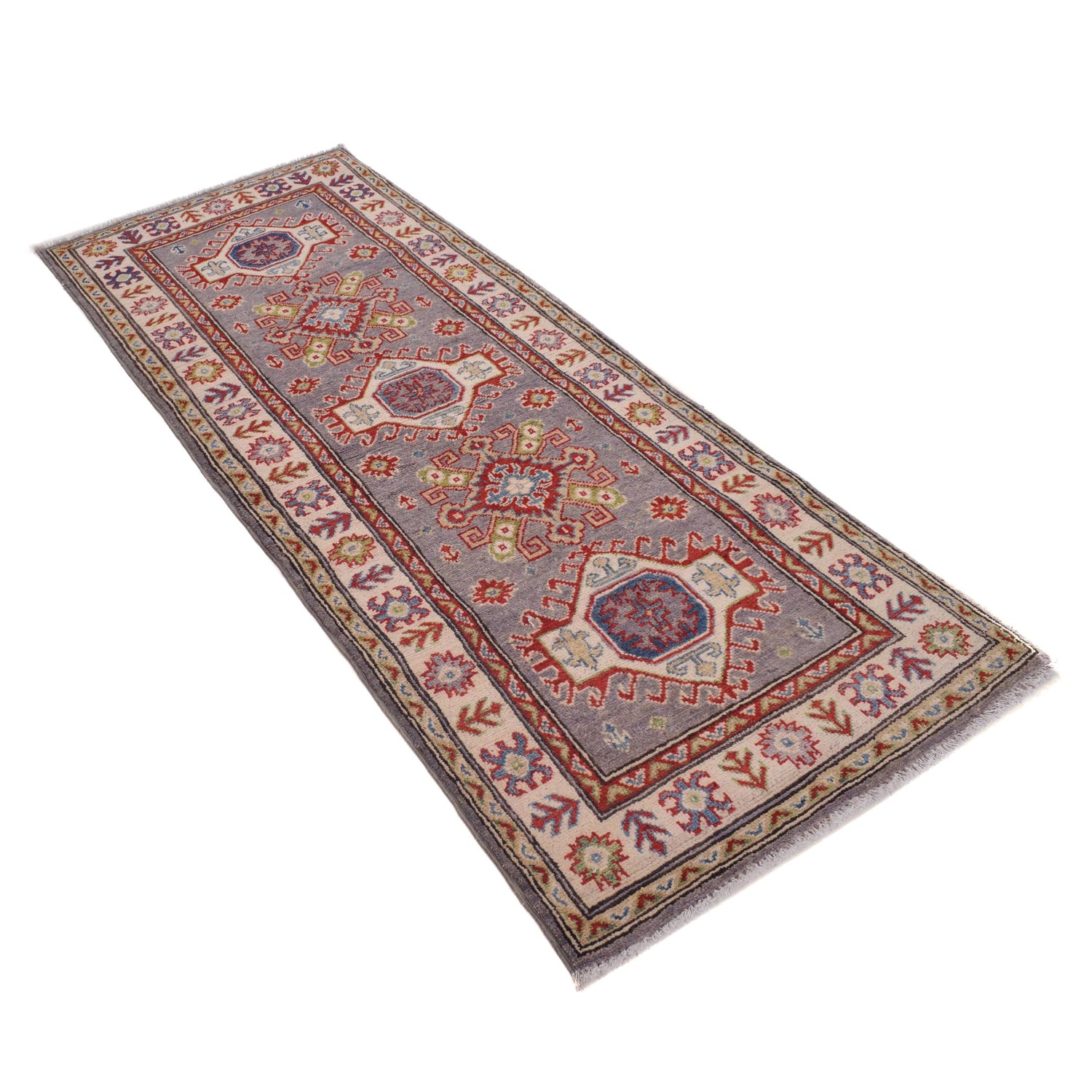 Kazak Rug Handmade Gray Medallion 6' Runner