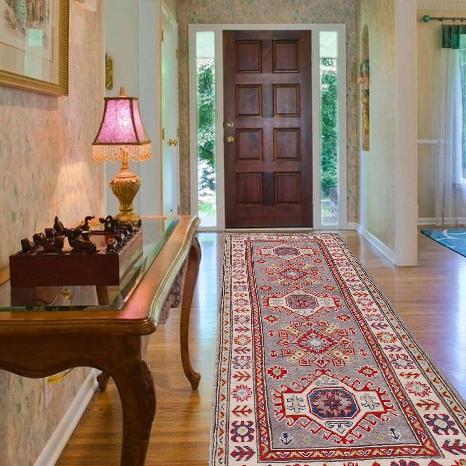 Kazak Rug Handmade Gray Medallion 6' Runner