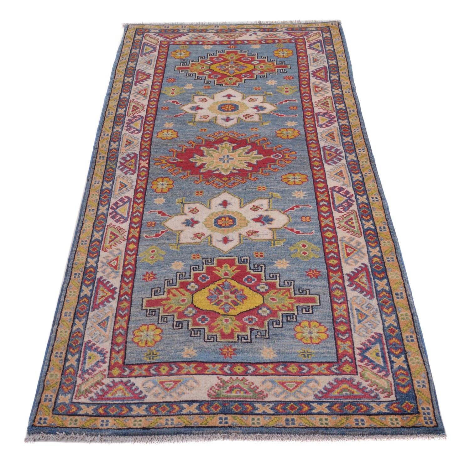 Kazak Rug Handmade Blue Medallion 6' Runner