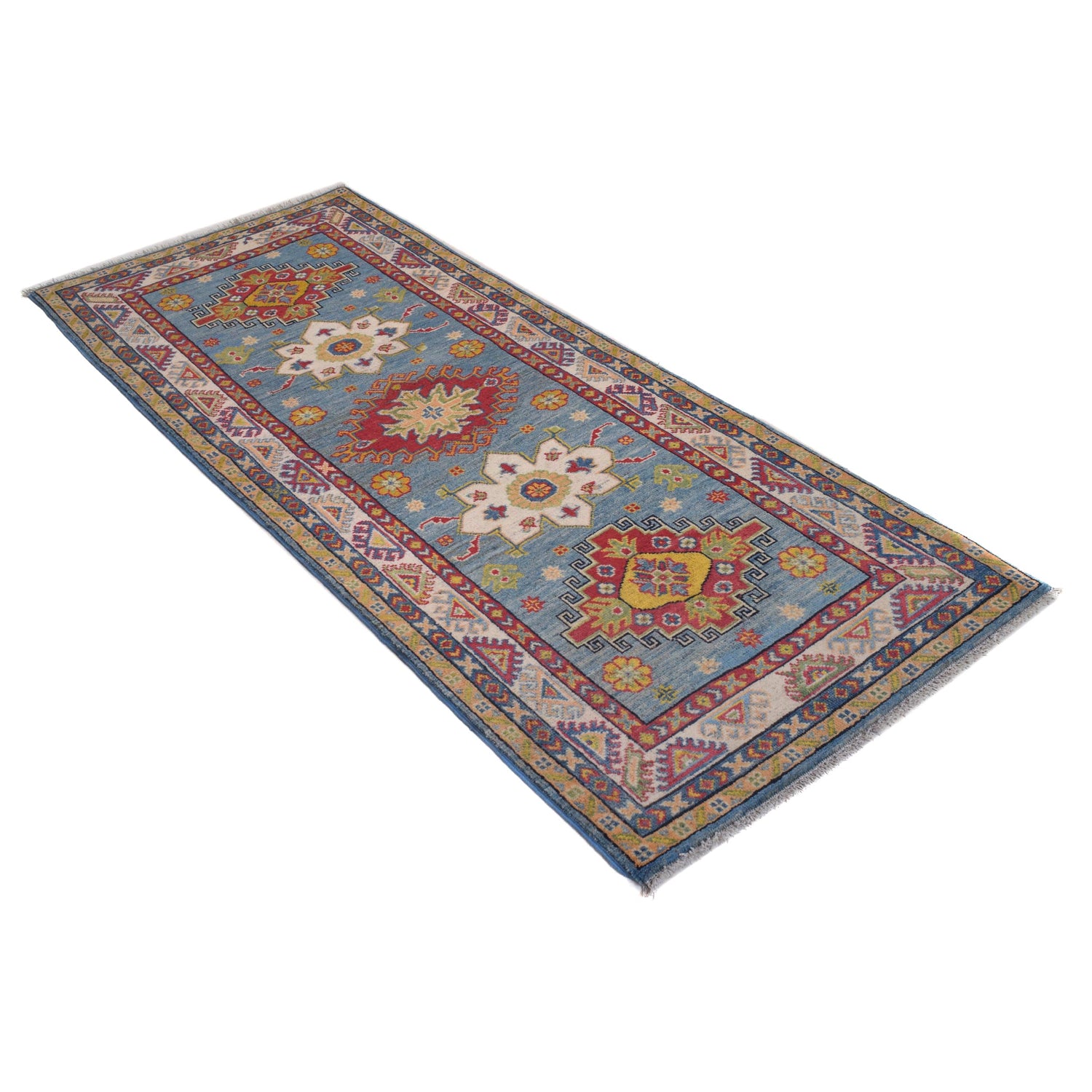 Kazak Rug Handmade Blue Medallion 6' Runner
