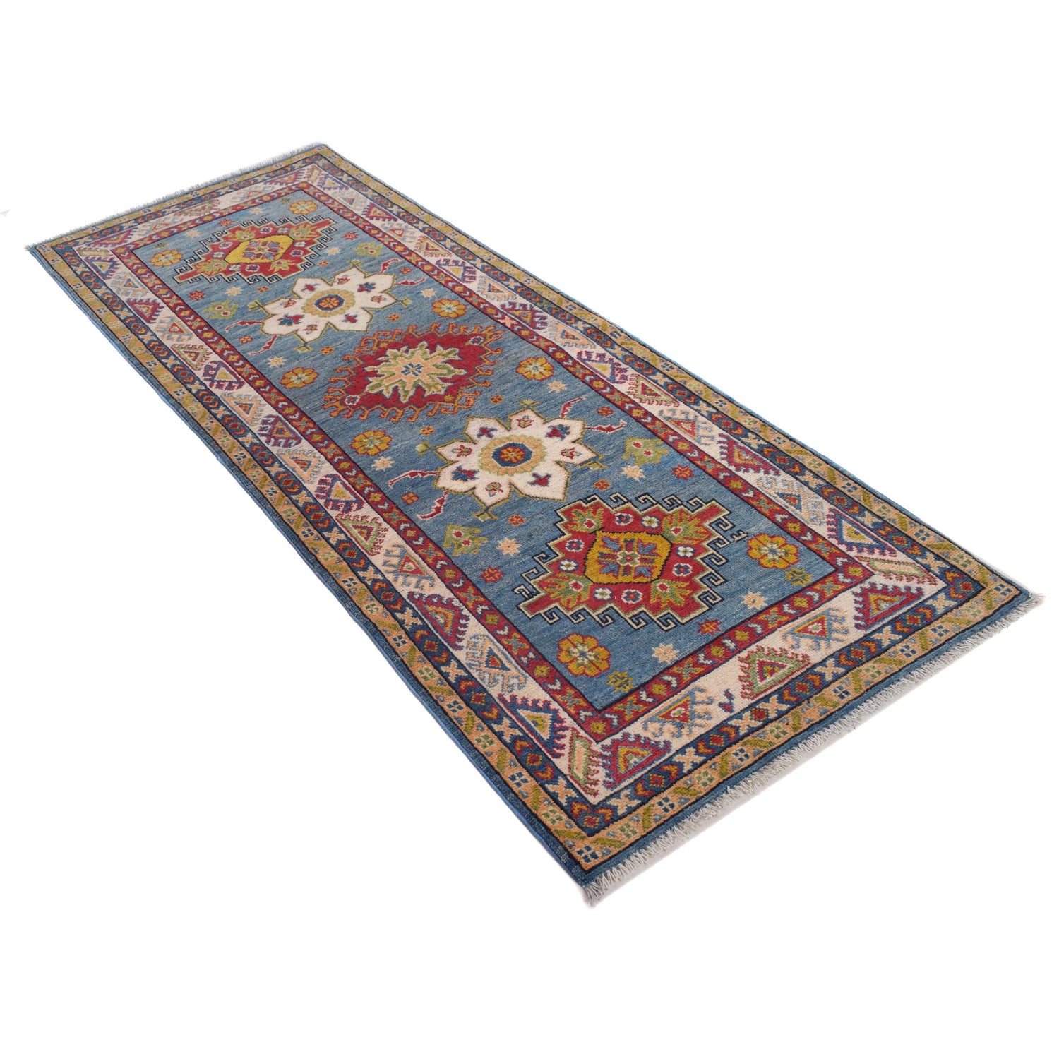 Kazak Rug Handmade Blue Medallion 6' Runner