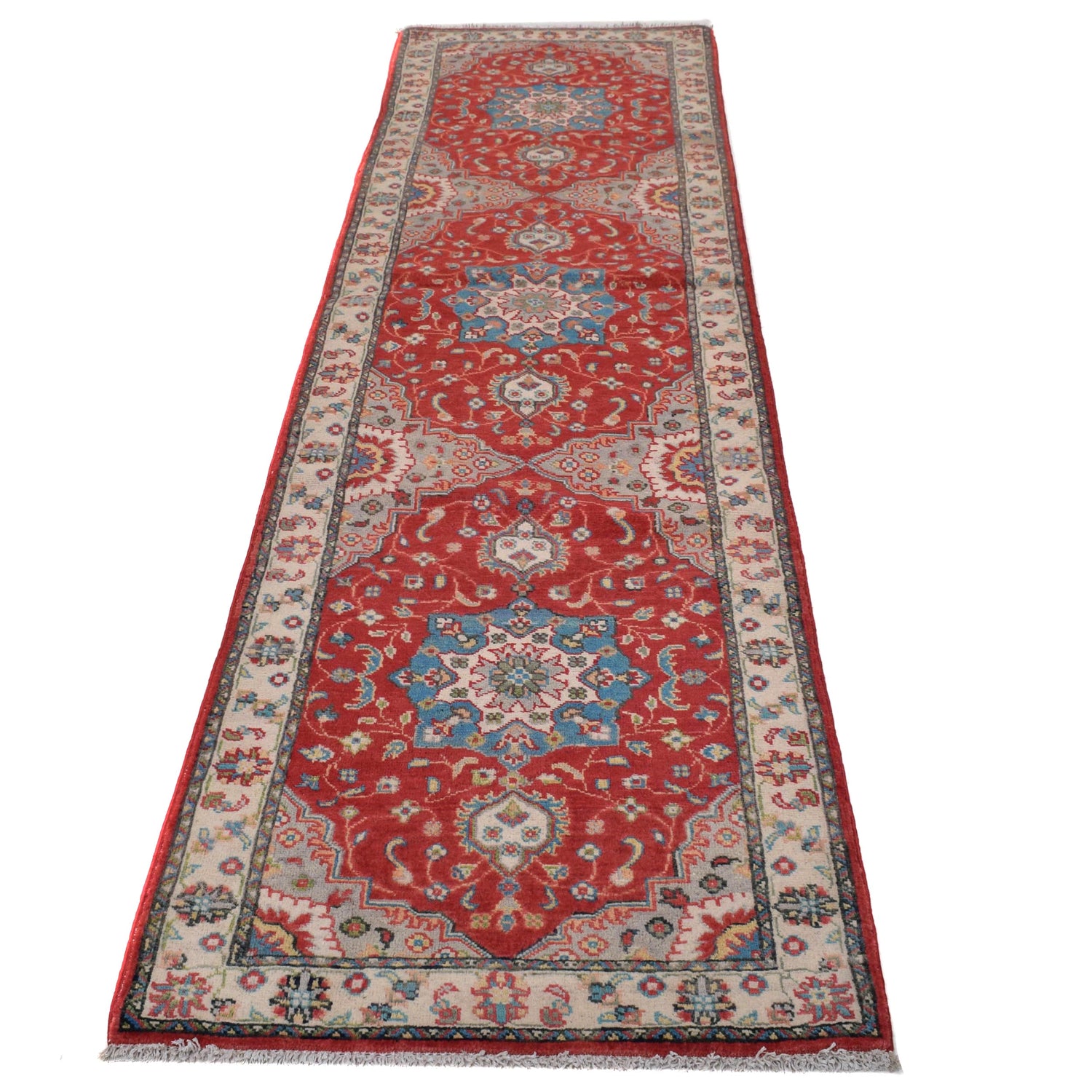 Kazak Rug Handmade Red Medallion 10' Runner
