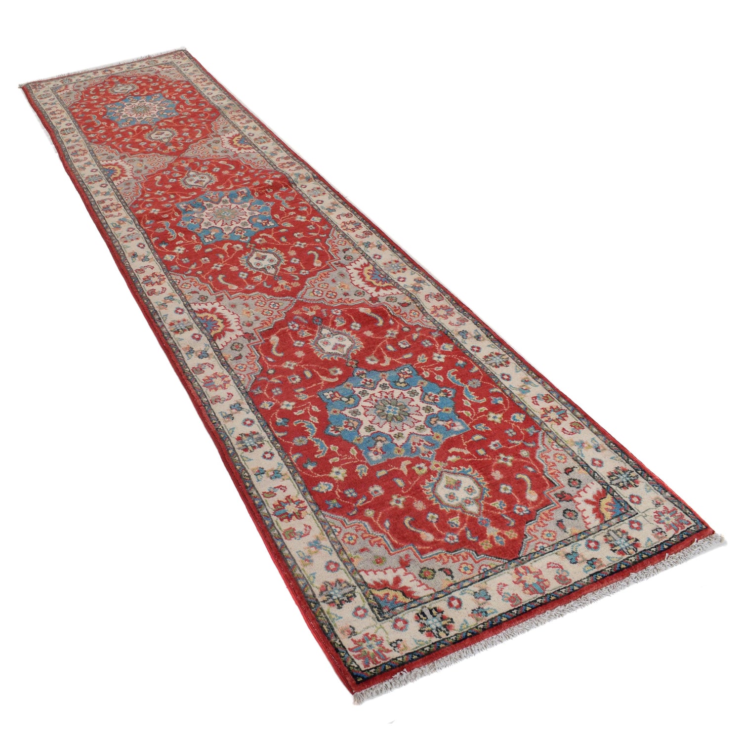 Kazak Rug Handmade Red Medallion 10' Runner