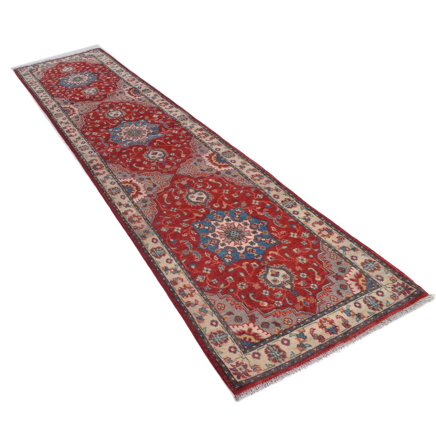 Kazak Rug Handmade Red Medallion 10' Runner