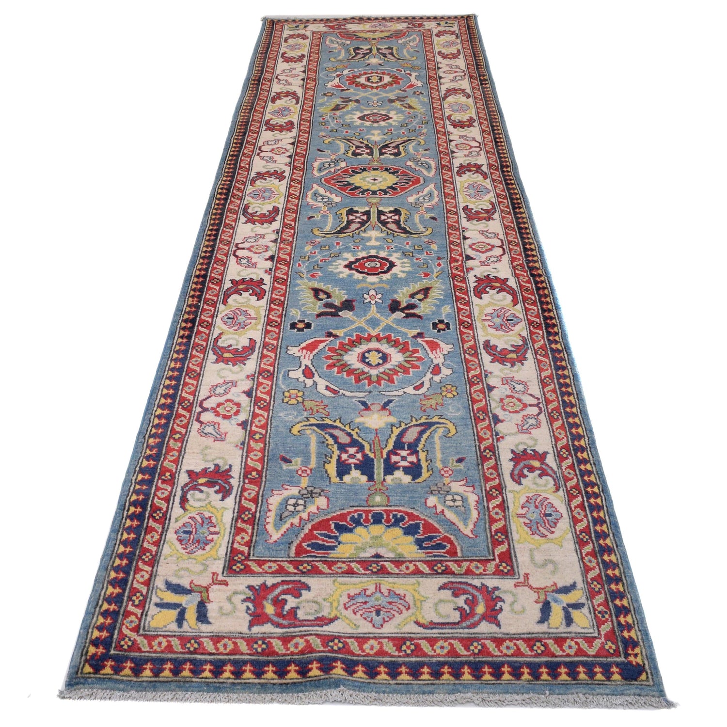 Kazak Rug Handmade Blue Medallion 13' Runner
