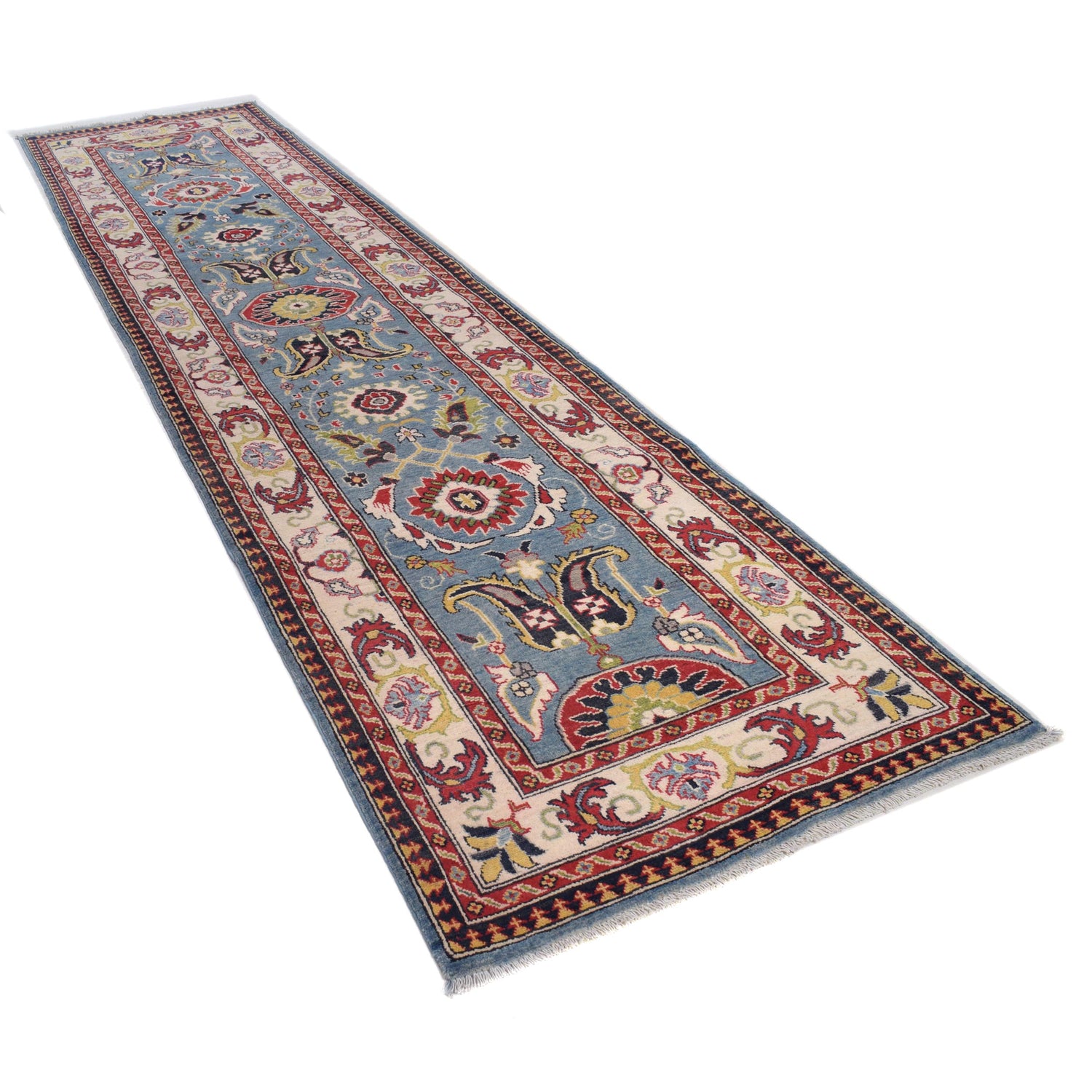 Kazak Rug Handmade Blue Medallion 13' Runner