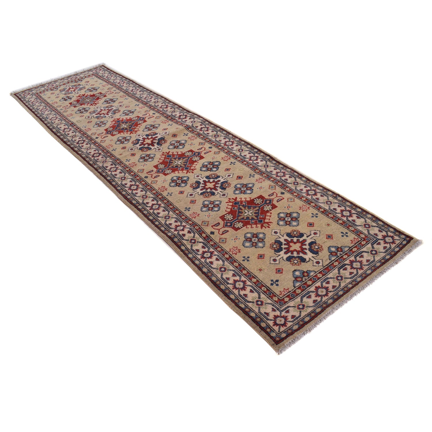 Kazak Rug Handmade Beige Medallion 10' Runner