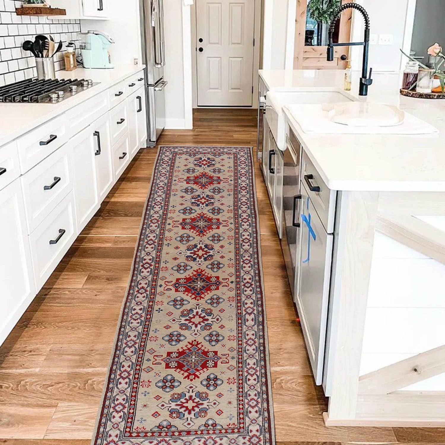 Kazak Rug Handmade Beige Medallion 10' Runner