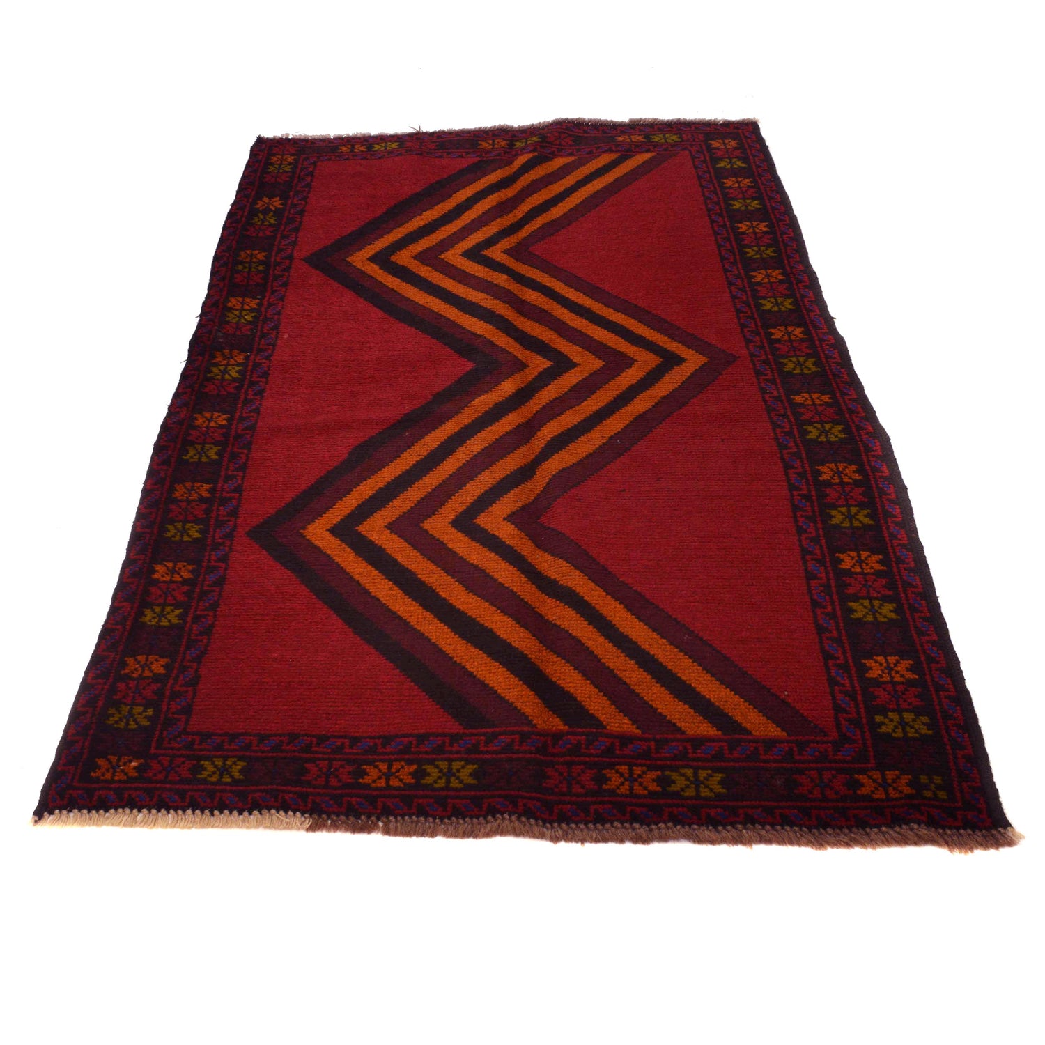 Baluchi Rug Handmade Red Geometric 4x6 ft
