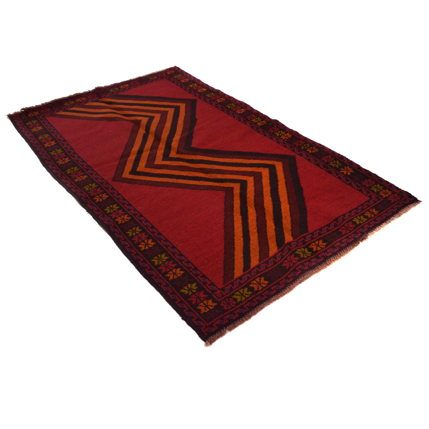 Baluchi Rug Handmade Red Geometric 4x6 ft
